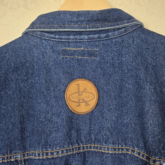 VTG Knockout Denim Jacket Sz 2XL Blue Quarter Zip Pullover Logo USA - Picture 11 of 16